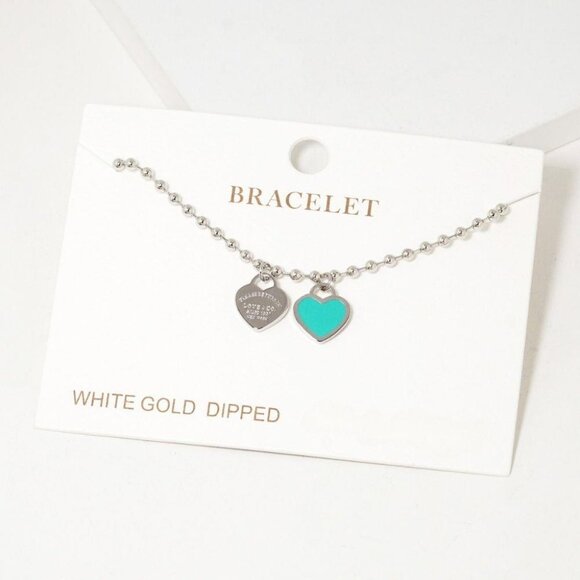 DOUBLE HEART BEADED GOLD DIPPED SILVER BRACELET - Picture 1 of 2